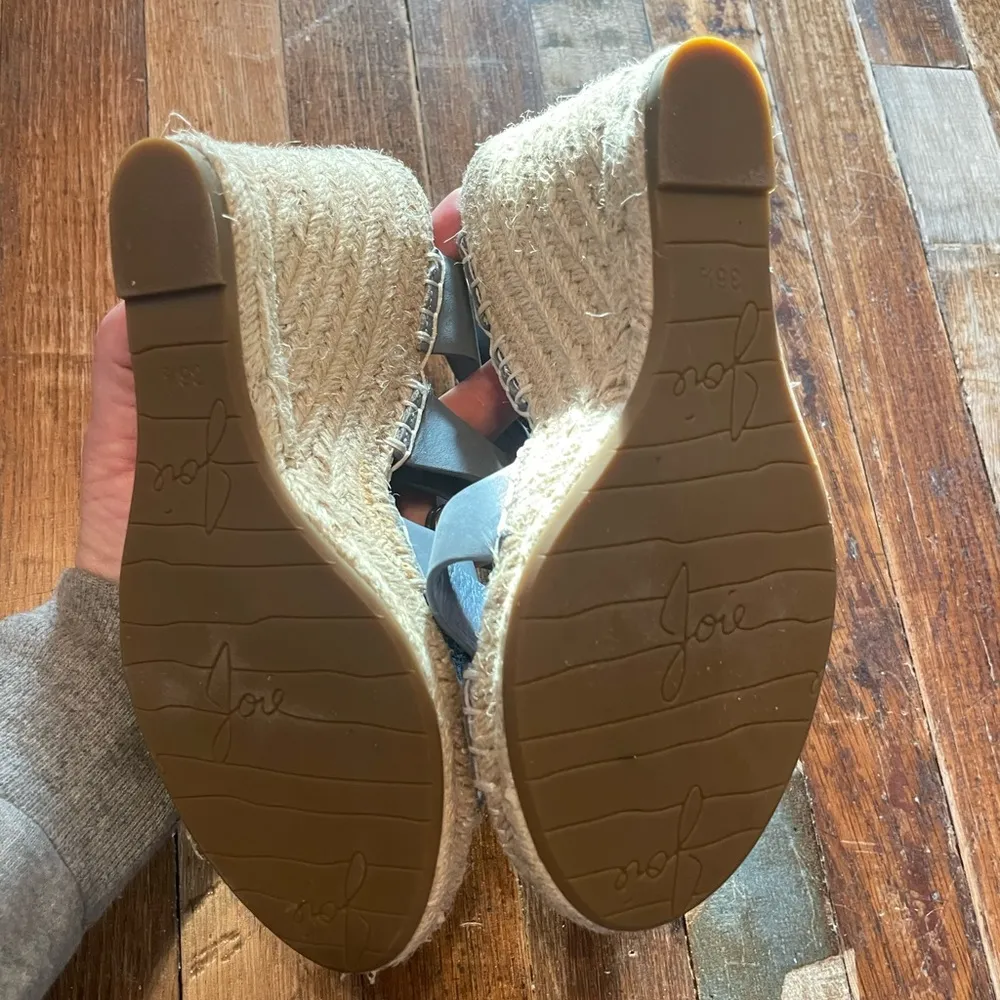 NWOT Joie Kaelyn Blue Leather Strappy Espadrille Wedges - Image 4