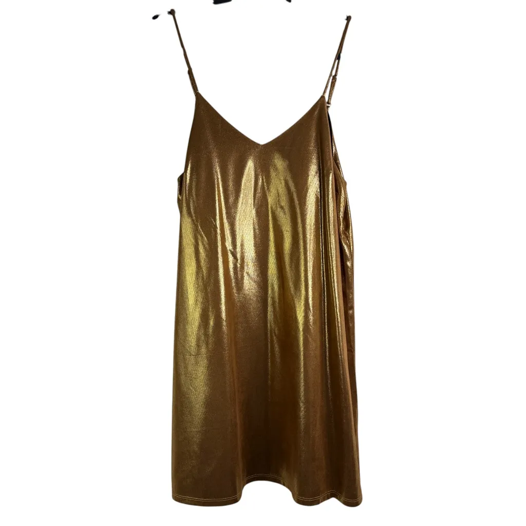 BURU Small Gold Metallic Shimmer Slip Holiday Dress - Image 2