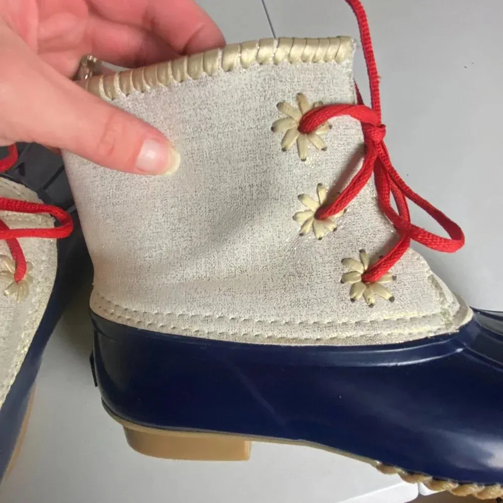 Jack Rogers Chloe Women's Size 6 Ankle Duck Boots Waterproof Cream Navy Metallic - Image 6