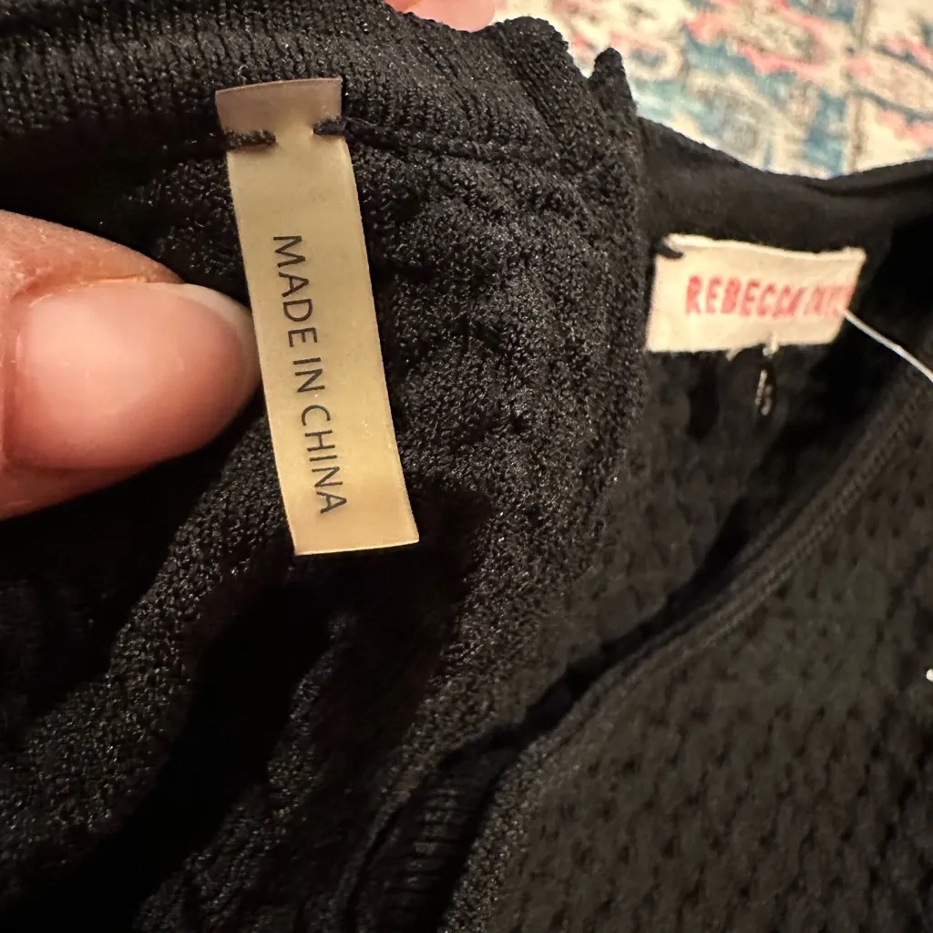 Rebecca Taylor Black Formal Short Sleeve Textured Stretchy Skater Dress S - Image 5