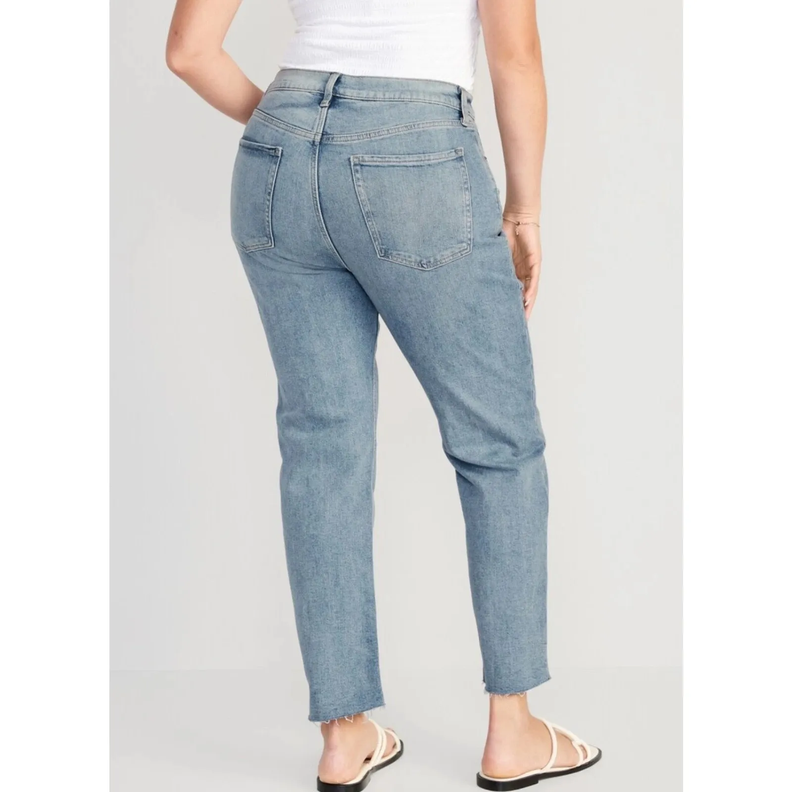 Old Navy High-Rise Button-Fly Sky-Hi Straight Raw-Hem Blue Jeans New size 24 - Image 2