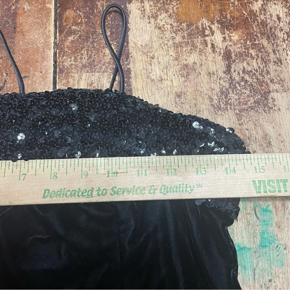 Vintage Lilli Diamond Black Sequin Velvet‎ Midi Fit Flare Dress Size undefined - Image 6
