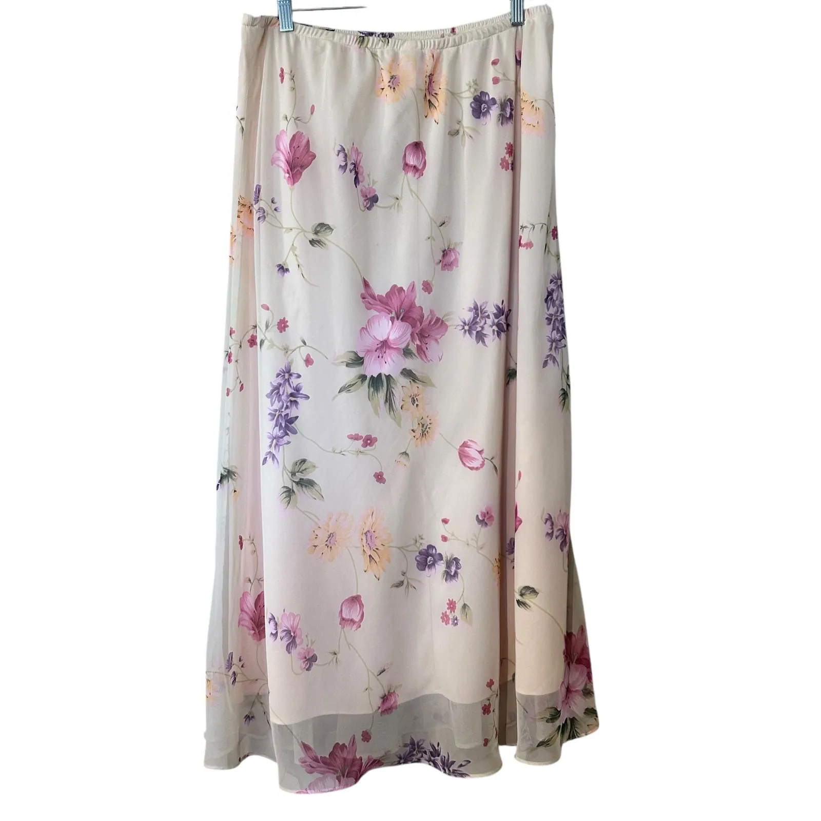 Dress Barn VTG Set Top and Skirt SZ 16W Cream w/ Floral Sheer w/ Lining Fairy - Image 7