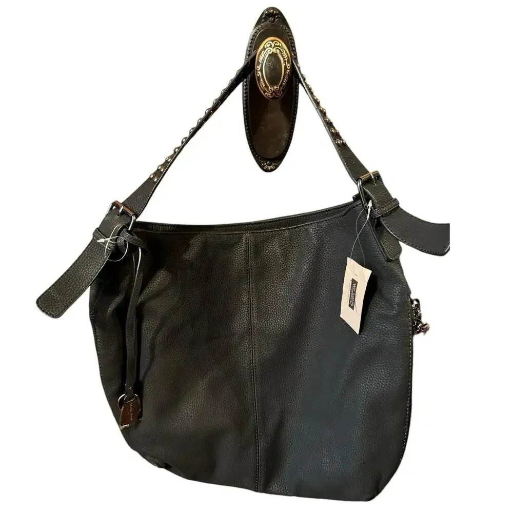 Wilson Leather hobo with studded shoulder strap zipper to expand purse size - Image 2