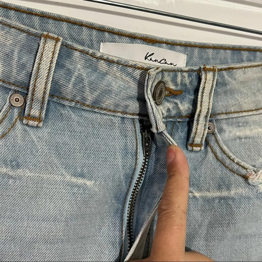 KanCan High Waist Distressed Cotton Candy Jean Shorts Fray Hem Color Thread Sz S Blue - Image 2