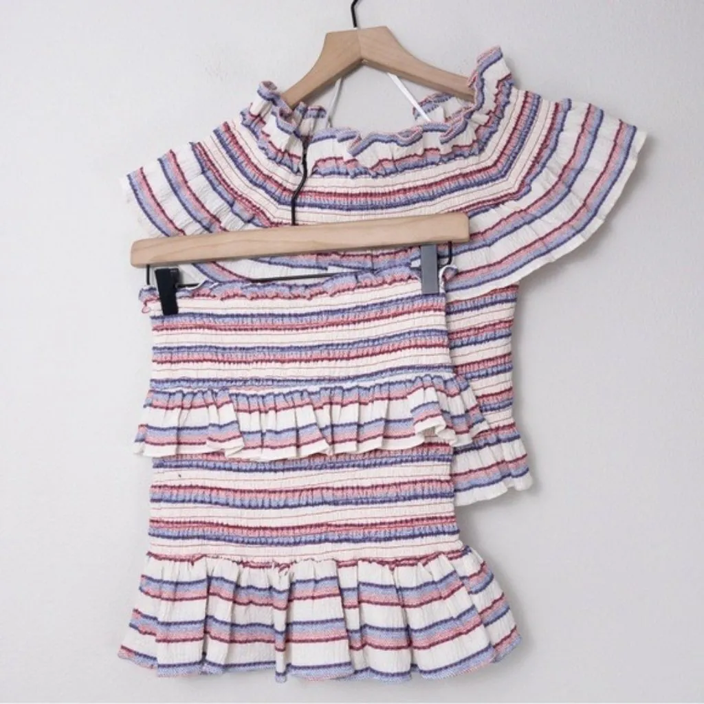 NWT Parker SET Lizette Smock Off The Shoulder Top & Sonoma Ruffle Skirt S Stripe - Image 3