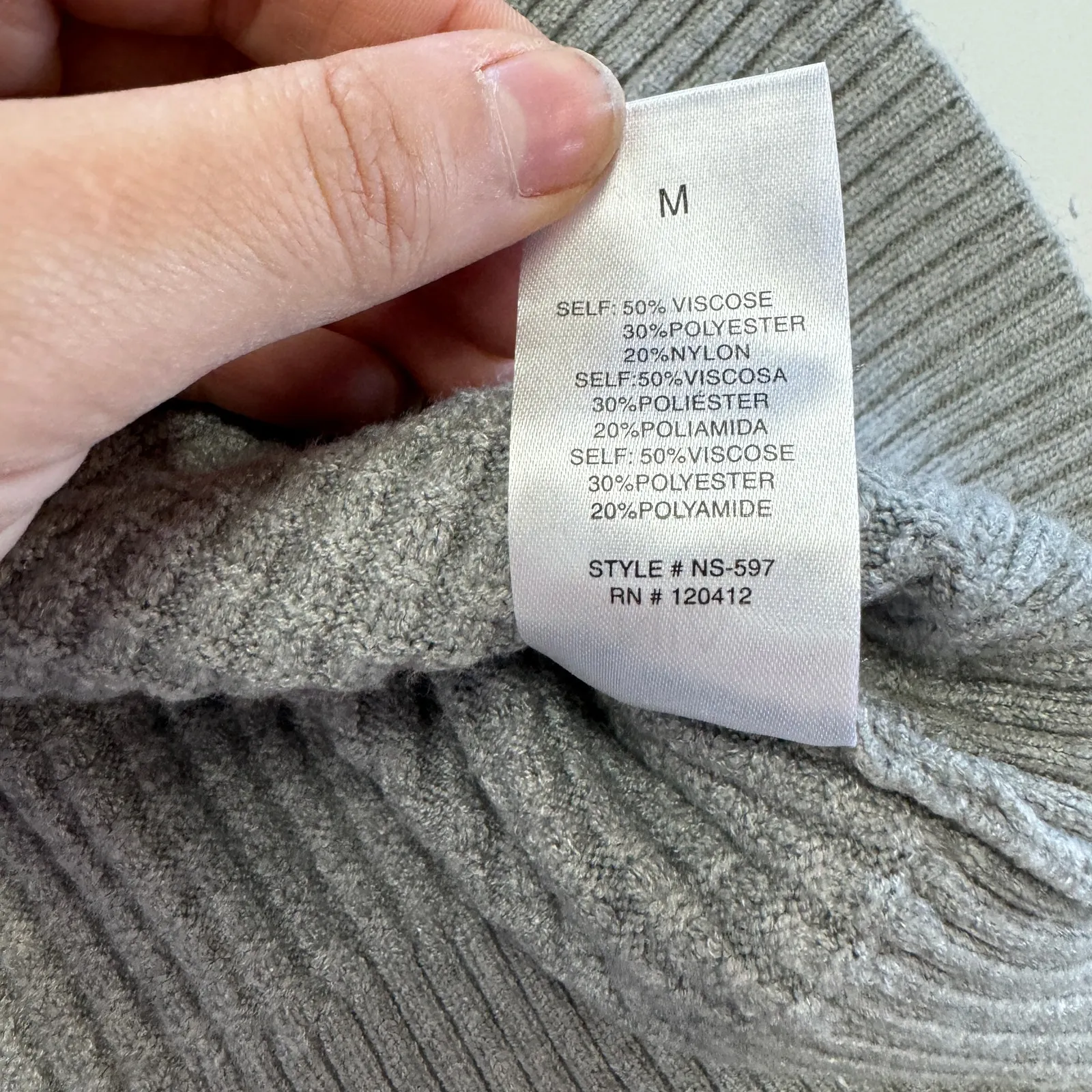 NIA Sweater Womens Medium Grey Waffle Knit Henley Pullover‎ Gray - Image 5