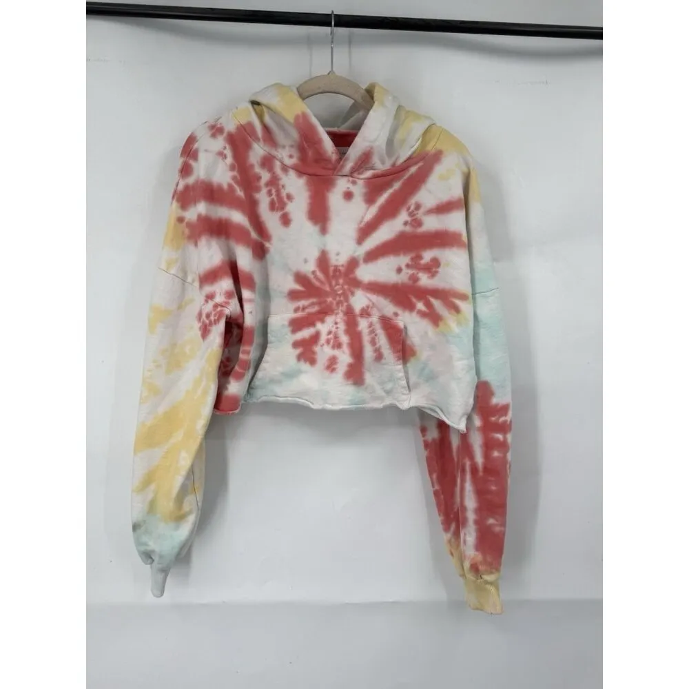 Lovers & Friends Tie Dye Cropped‎ Hoodie Sweatshirt Women Medium Colorful Hippie - Image 2