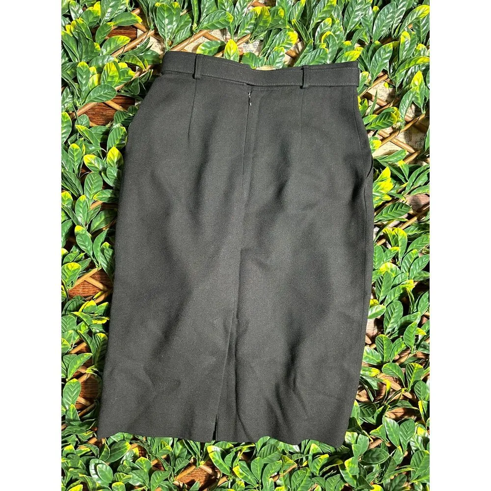Vintage 100% Wool Black Midi Skirt with Gold Belt Size Small - Image 5