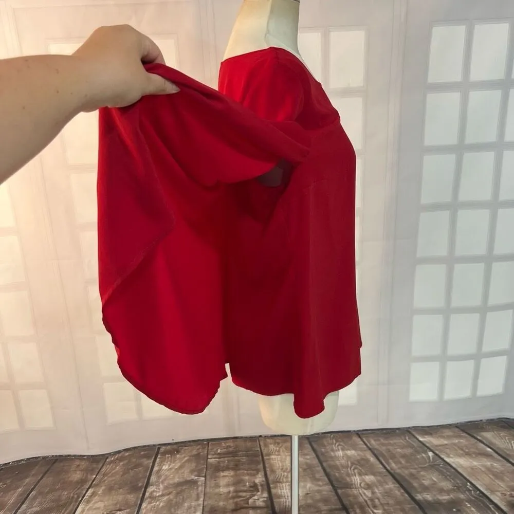 Soft Surroundings Red Solid Boat Neck Cape Sleeve Blouse Size Large - Image 4