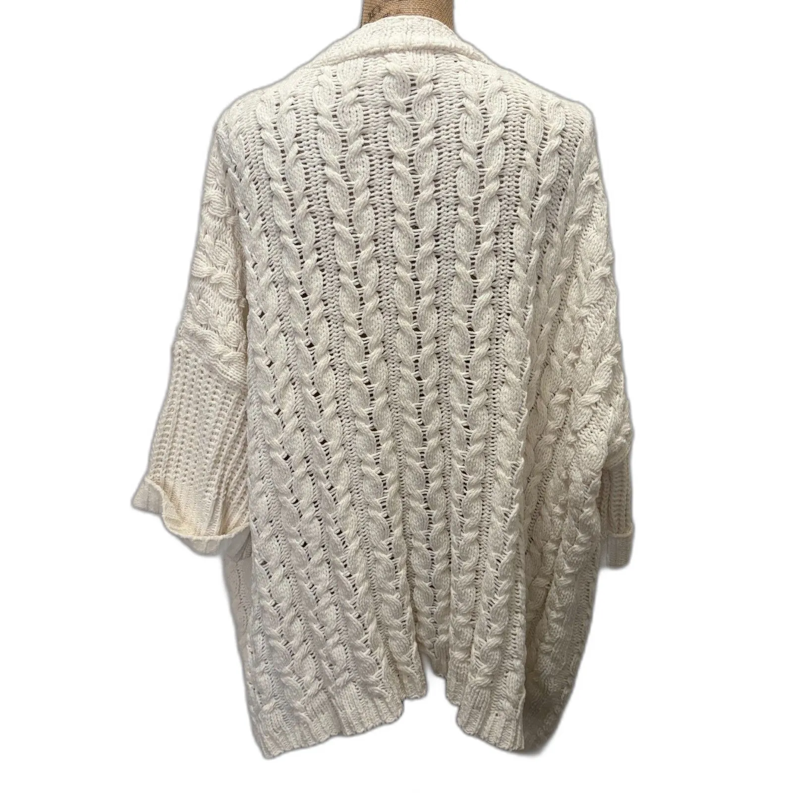 Umgee Chunky Knit Kimono Open Front Cardigan‎ Short Sleeve Cream Boho Size S/M - Image 3