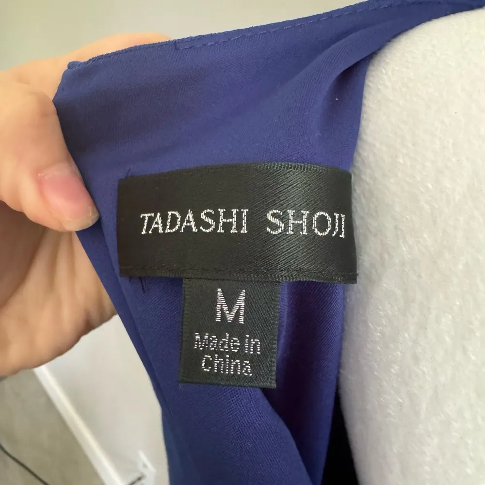 Tadashi Shoji Royal Blue V-Neck Ruched A-Line Front Slit Gown Womens M Formal - Image 6