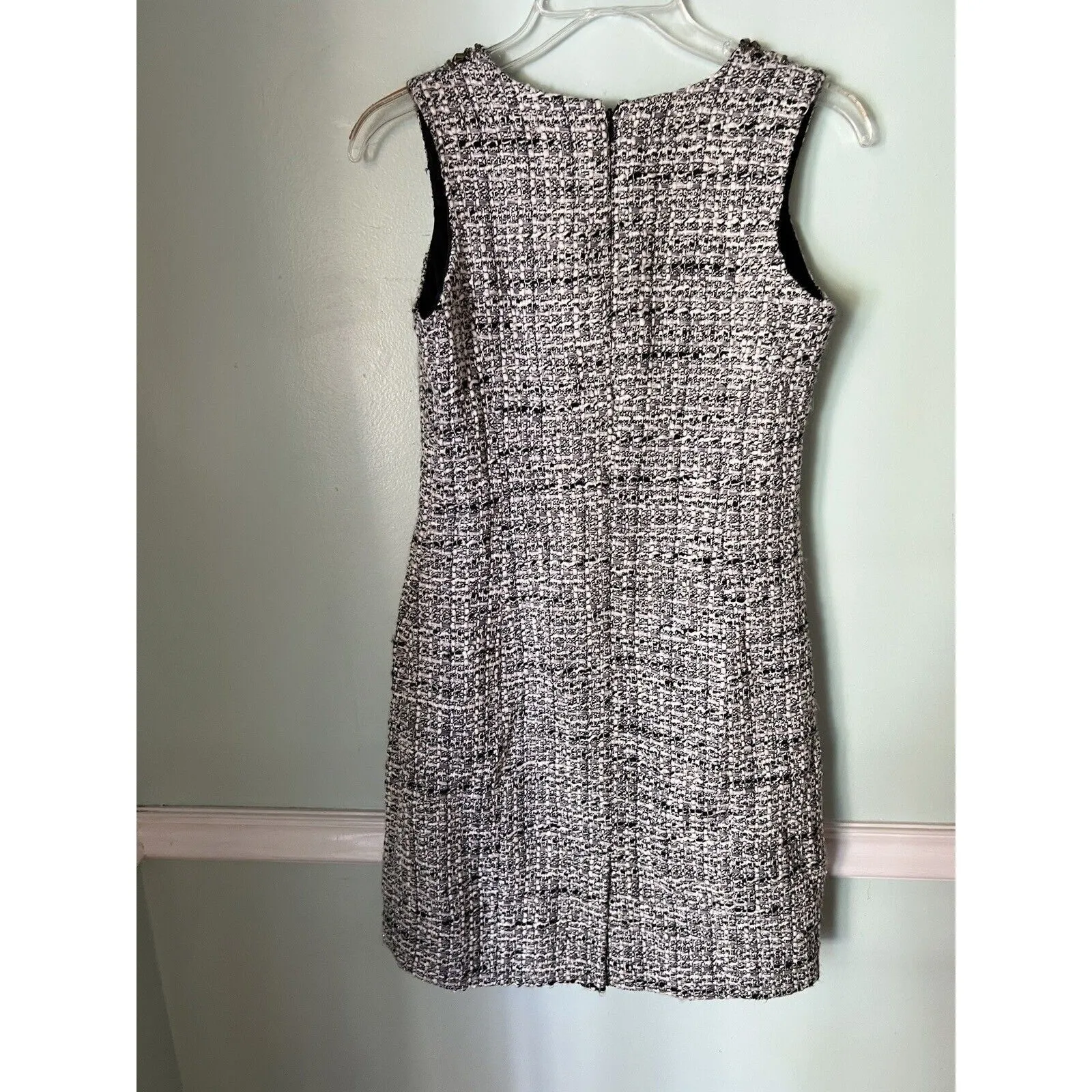 Lands End Womens‎ Size 0P White Black Tweed Crystal Beaded Neck Dress Sleeveless - Image 6