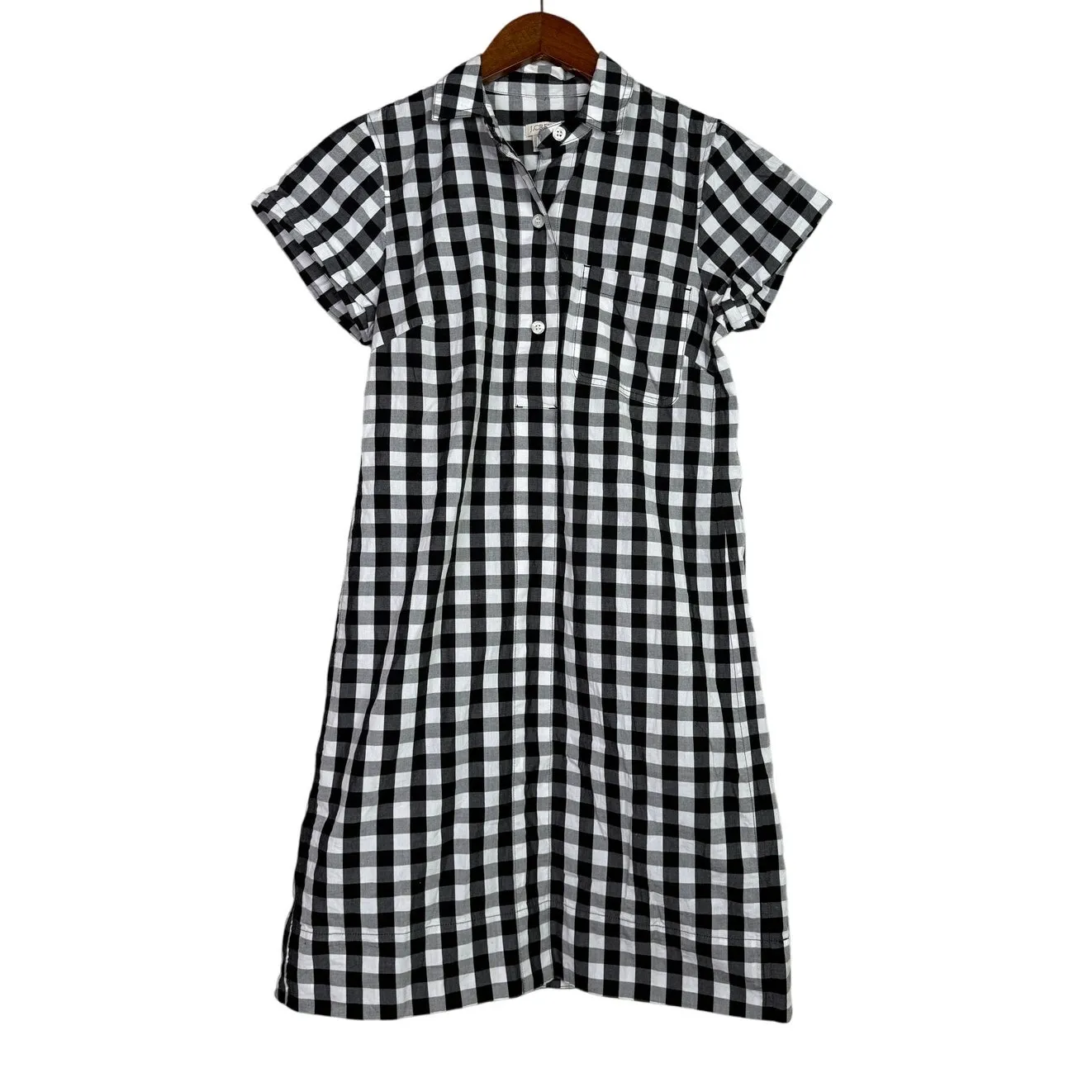 J. Crew Classic Casual Checkered Short Sleeve Shirt Mini Dress XS Black White - Image 2