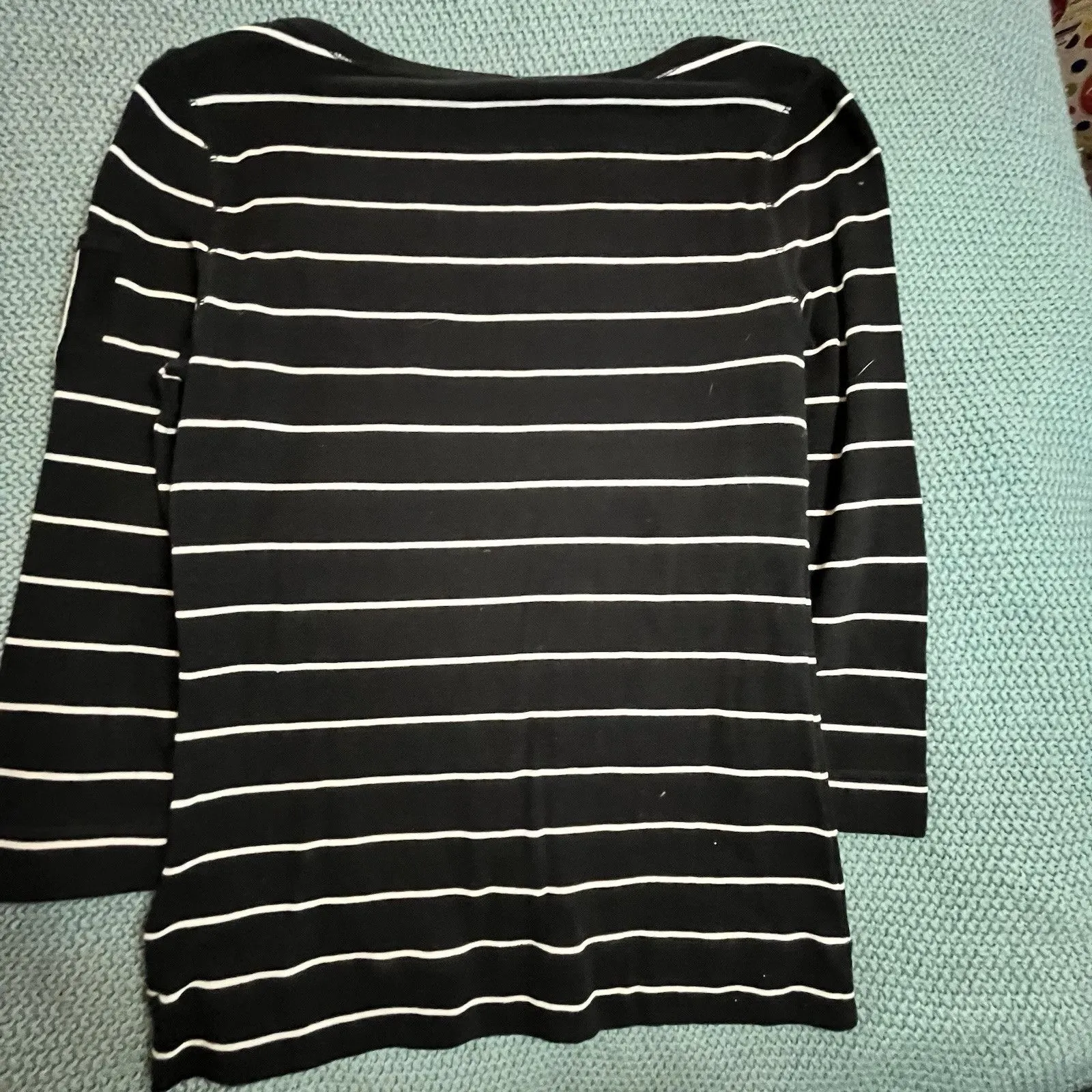 Lauren Ralph Lauren Striped Boatneck Top Womens Small Black & White 3/4 Sleeves - Image 8