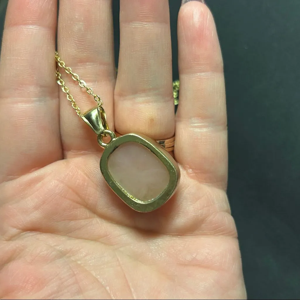 Druzy Rose Quartz w Gold Edging Pendant 20 inch Chain - Image 4