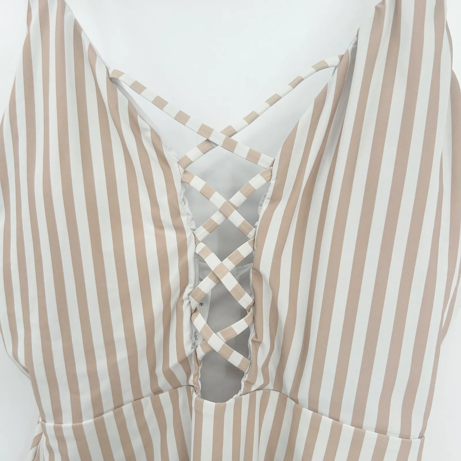 Dippin Daisys Womens Bliss Neutral‎ Striped One Piece Swimsuit Size XL Tan White - Image 2