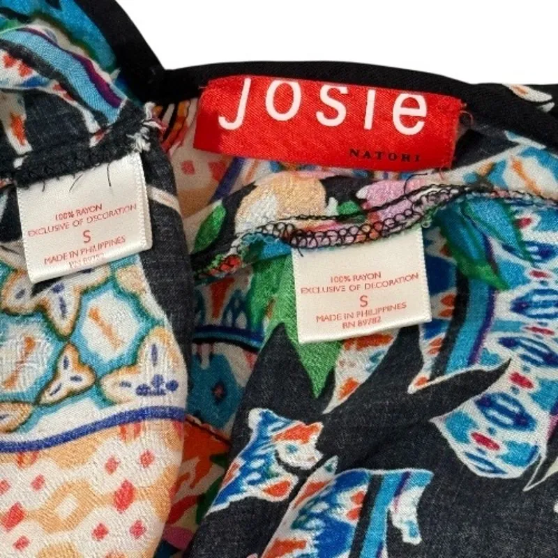 Josie by Natori S Matching Camisole Tank Top Short Set Multi Pajamas Split Back Black - Image 8