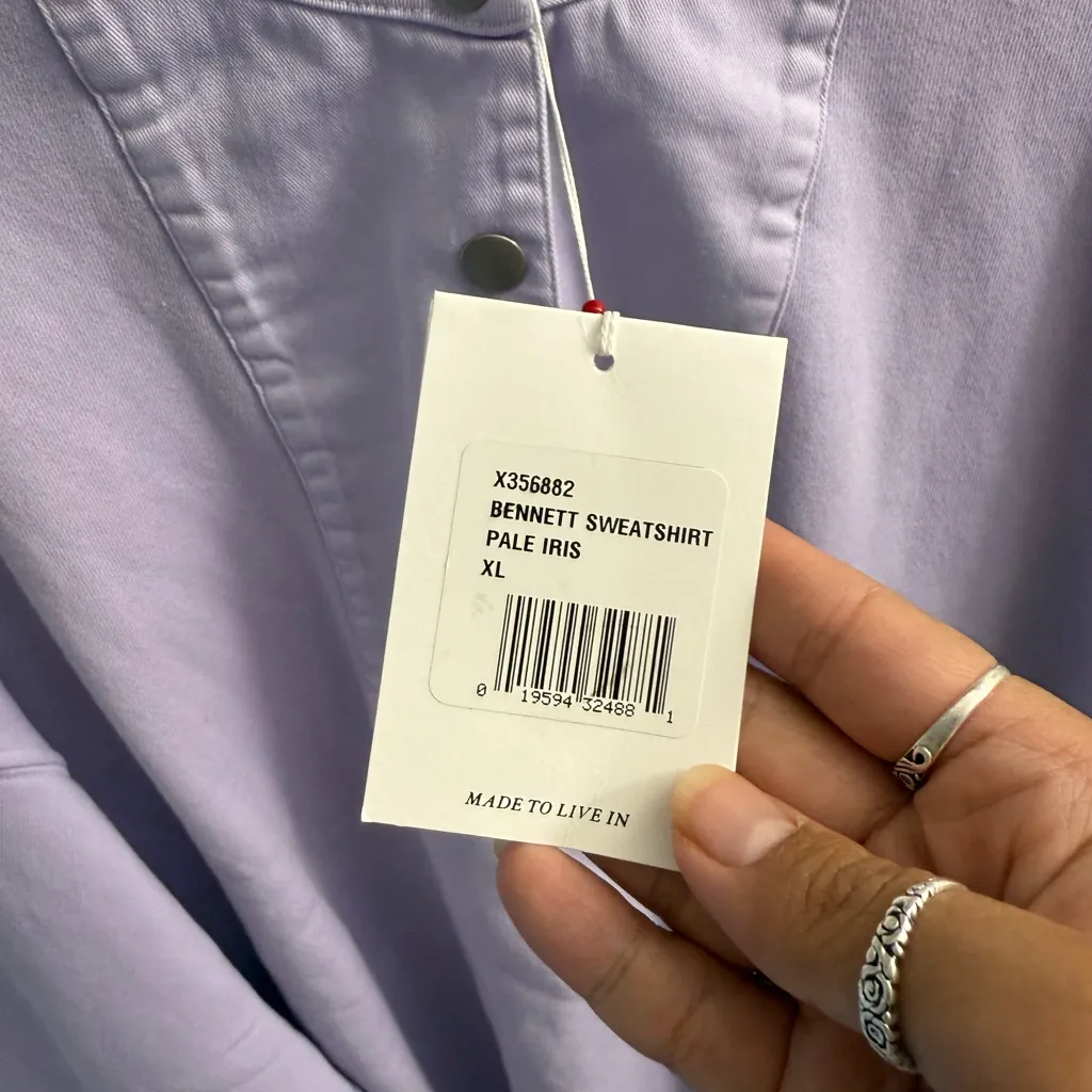 NWT XIRENA Bennett Sweater Pale Iris Quarter Button XL Lavender Oversized Blue - Image 4
