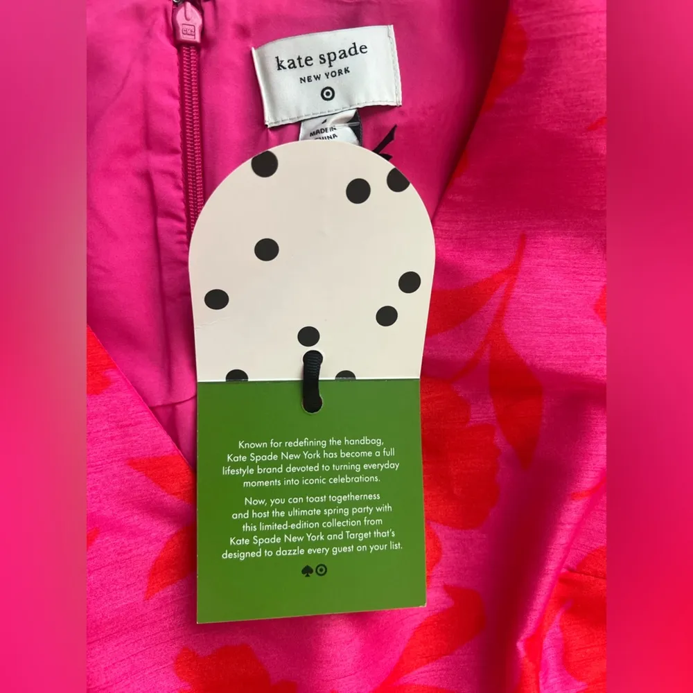 Kate Spade New York Red and Pink Sleeveless V-Neck Midi Dress - Image 6