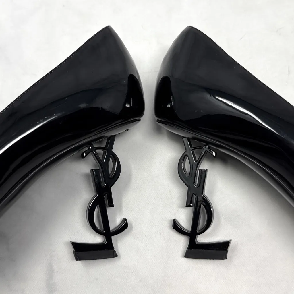 Saint Laurent Opyum 85 Patent YSL Stiletto Pointed Toe Pumps Heels Black 36.5 - Image 8