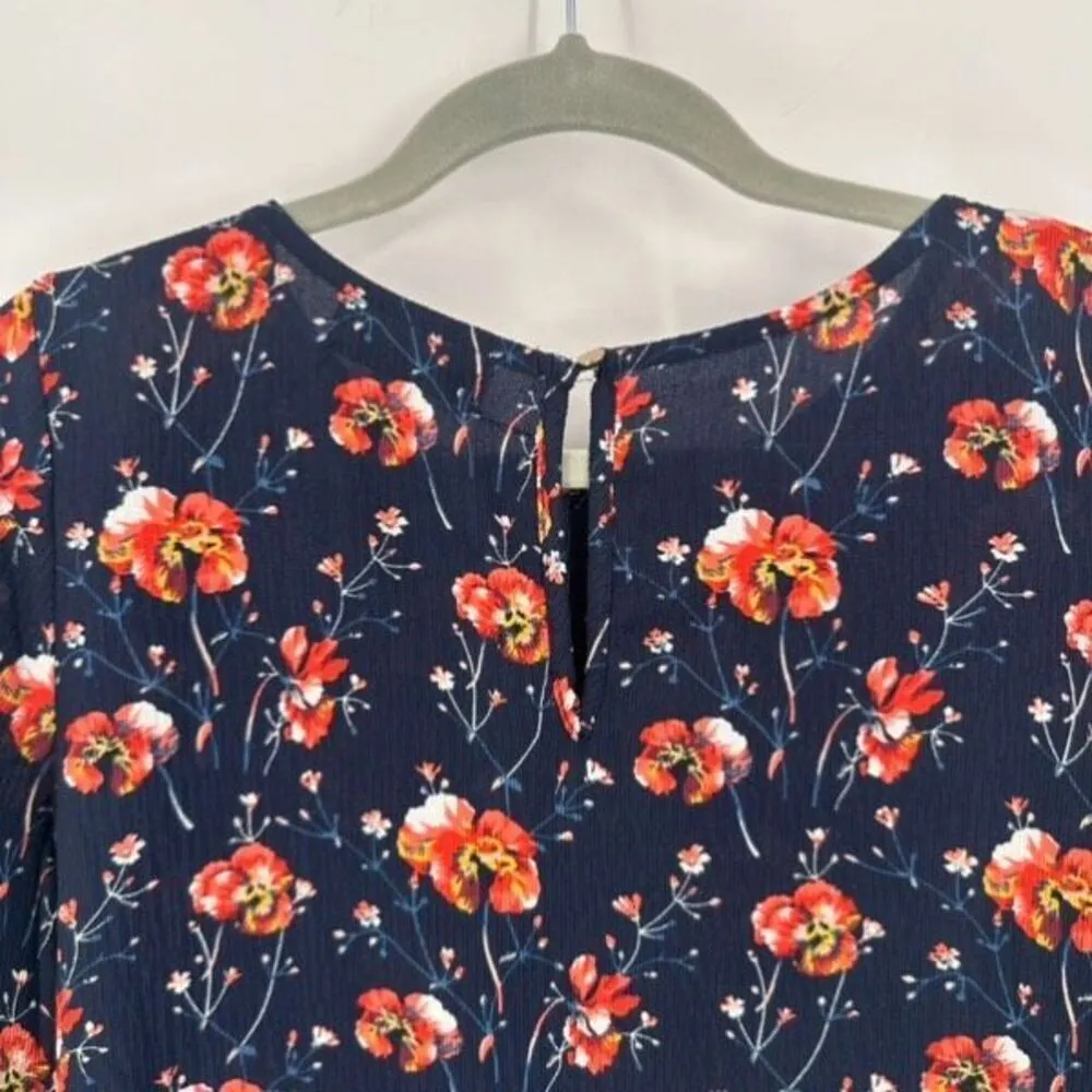 Papillon Floral‎ Ribbed Swing Blouse Navy & Red Size medium - Image 10