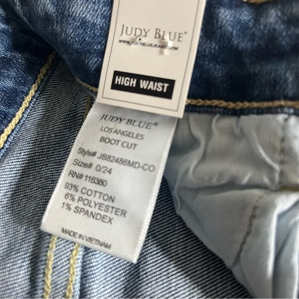 JUDY BLUE High Rise Bootcut Jeans Distressed Fray Hem Medium Wash Size 0 24 NEW - Image 11