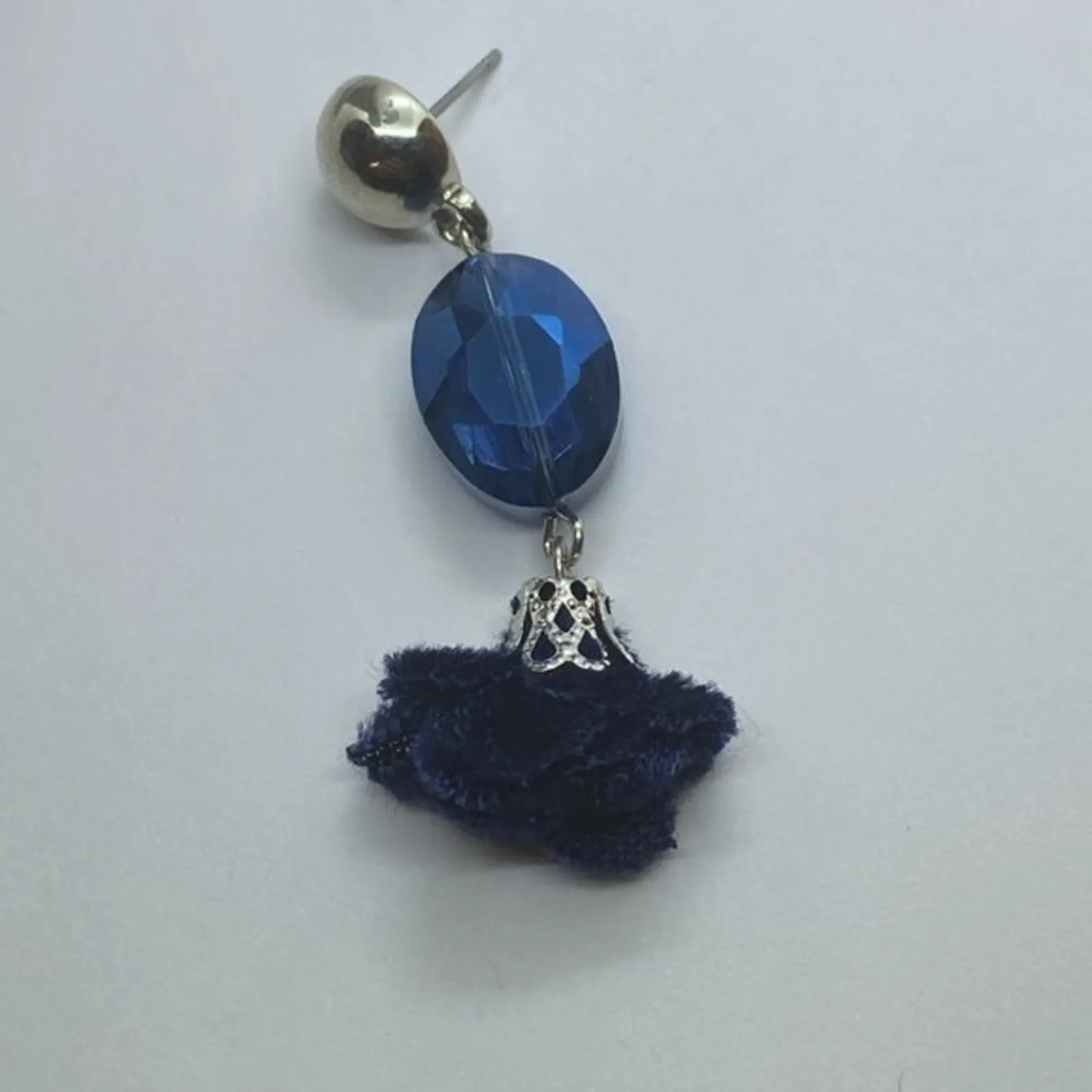 Silver-Tone Blue Beaded & Pom-Pom Dangle Earrings - Image 7