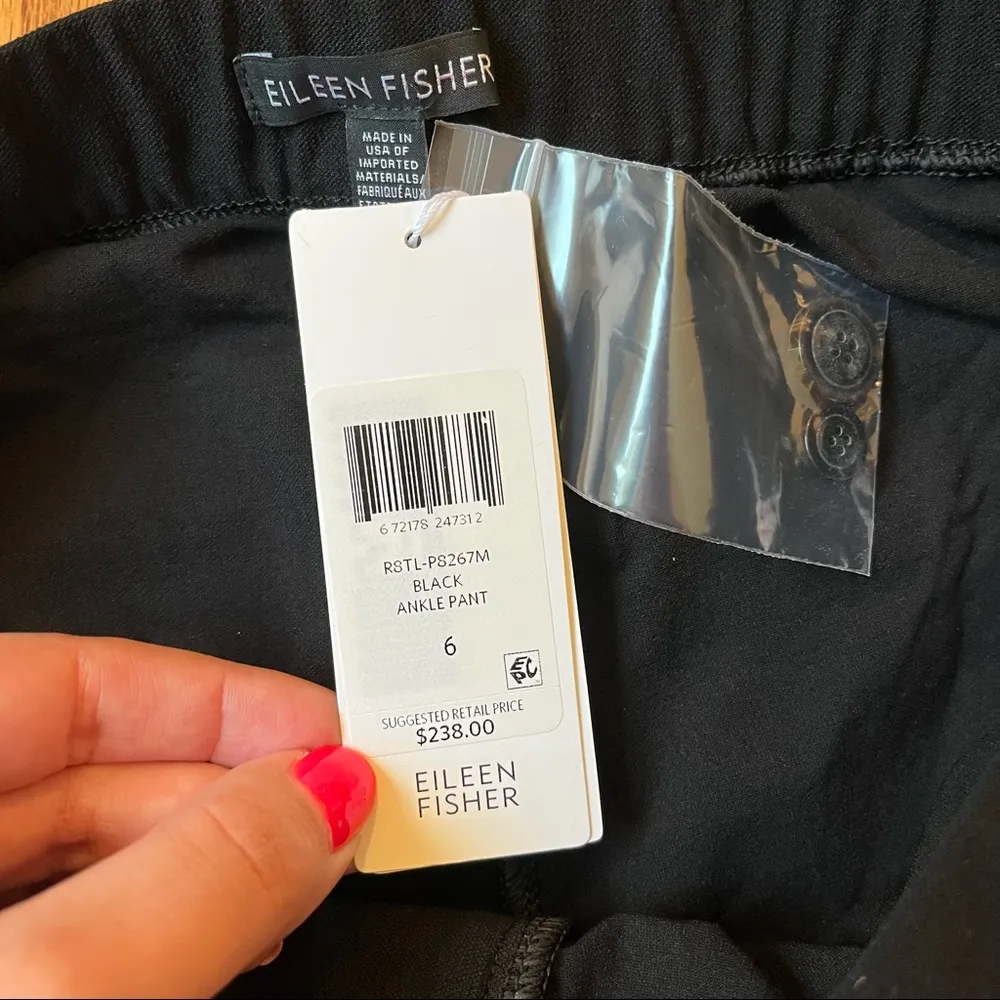 Eileen Fisher wide leg system stretch crepe black ankle pant size 6 - Image 7