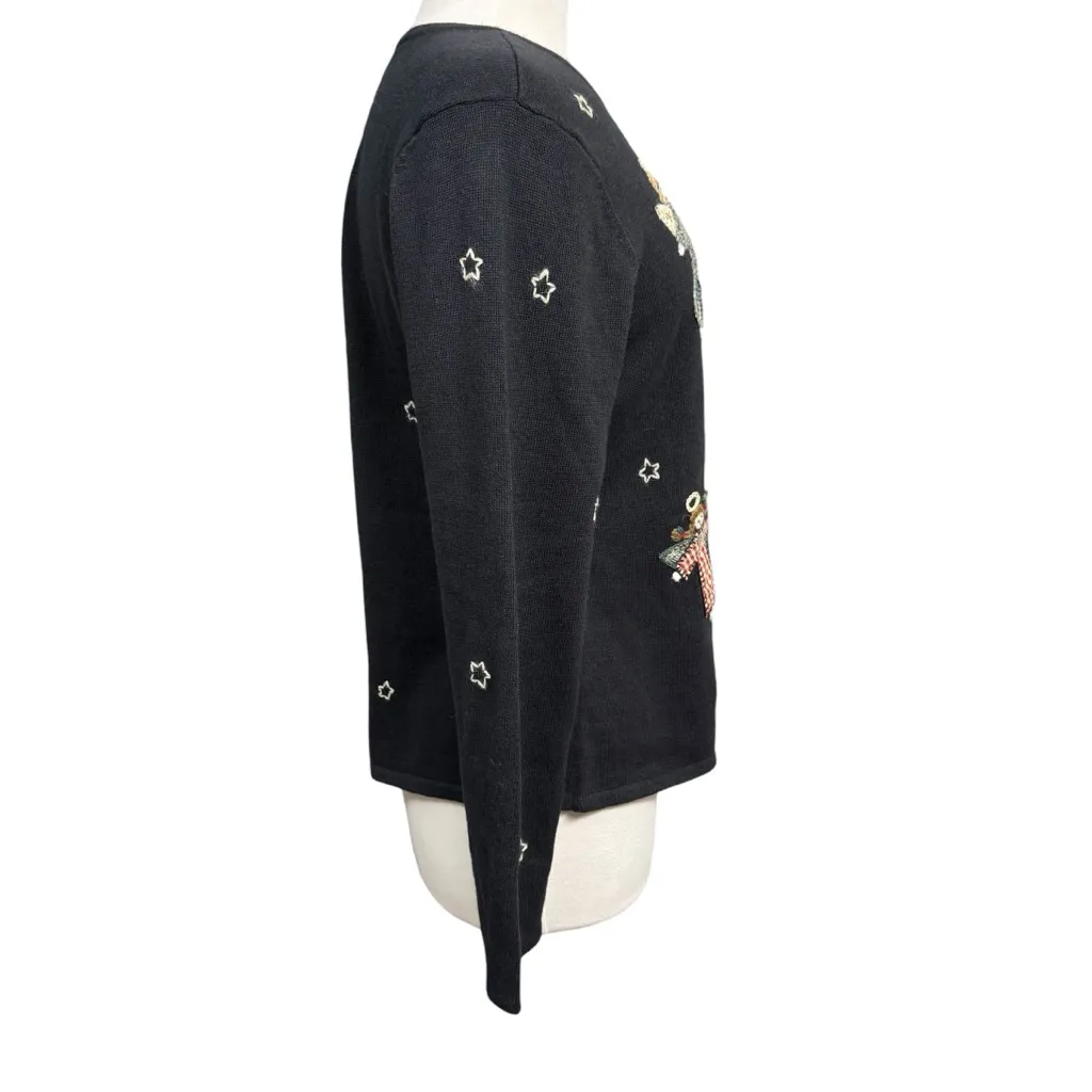 Vintage Cambridge Dry Goods XL Black Angel Appliqué Sweater Cardigan Embroidered - Image 4
