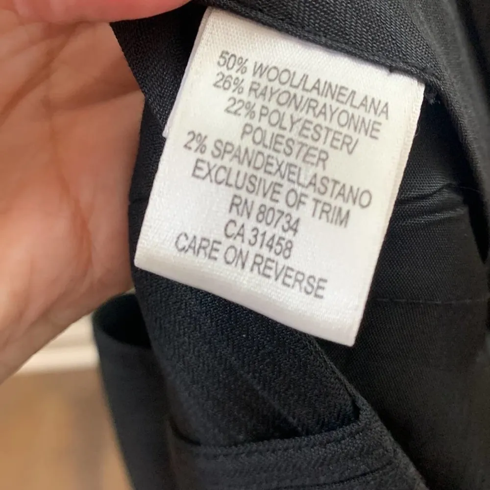 BCBGMaxazria Caroline Wool Blend Pinstriped Shimmer Wide Leg Black Trousers - Image 3