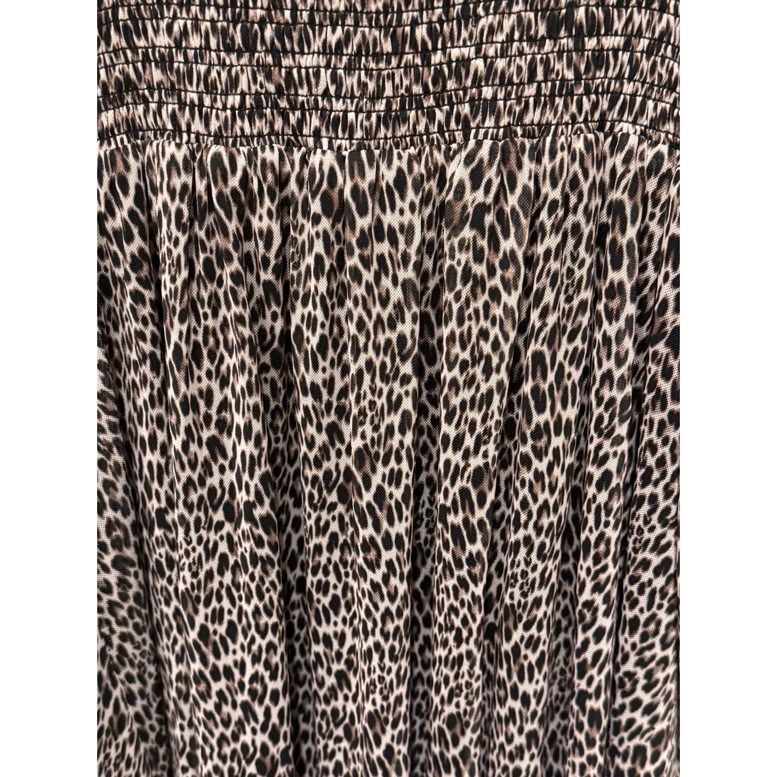 Anthropologie Dolan‎ Cheetah Animal Print SmockedMidi Long Sleeve Dress Medium Tan - Image 6