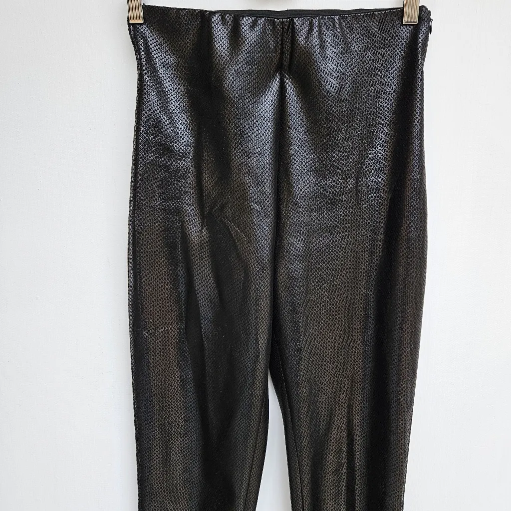 Zara Snakeskin Embossed Faux Leather Print Bonded Leggings Black High Rise - Image 5
