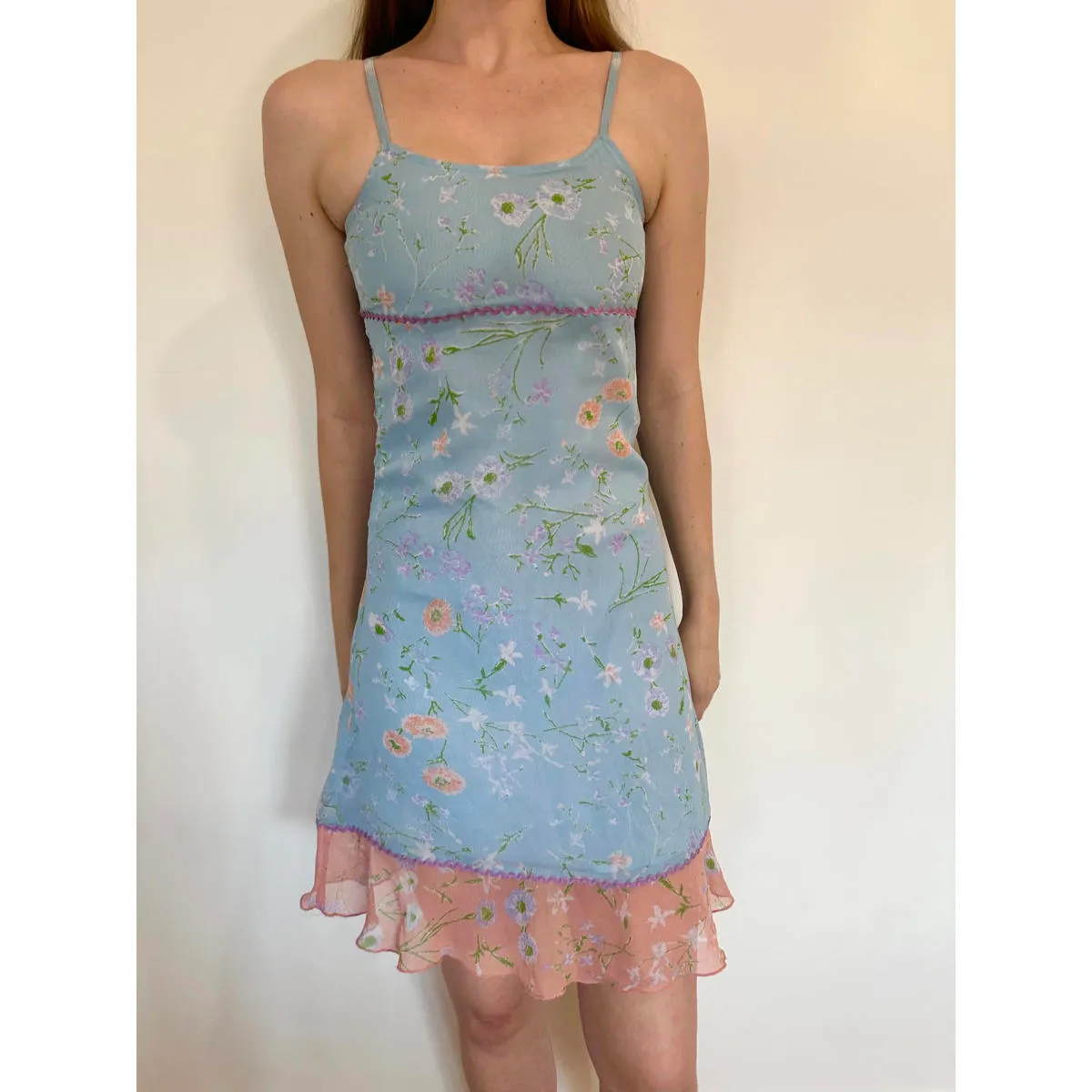 Light Blue Floral Y2K Cottagecore Fairy Picnic Dress Size XS - Image 7