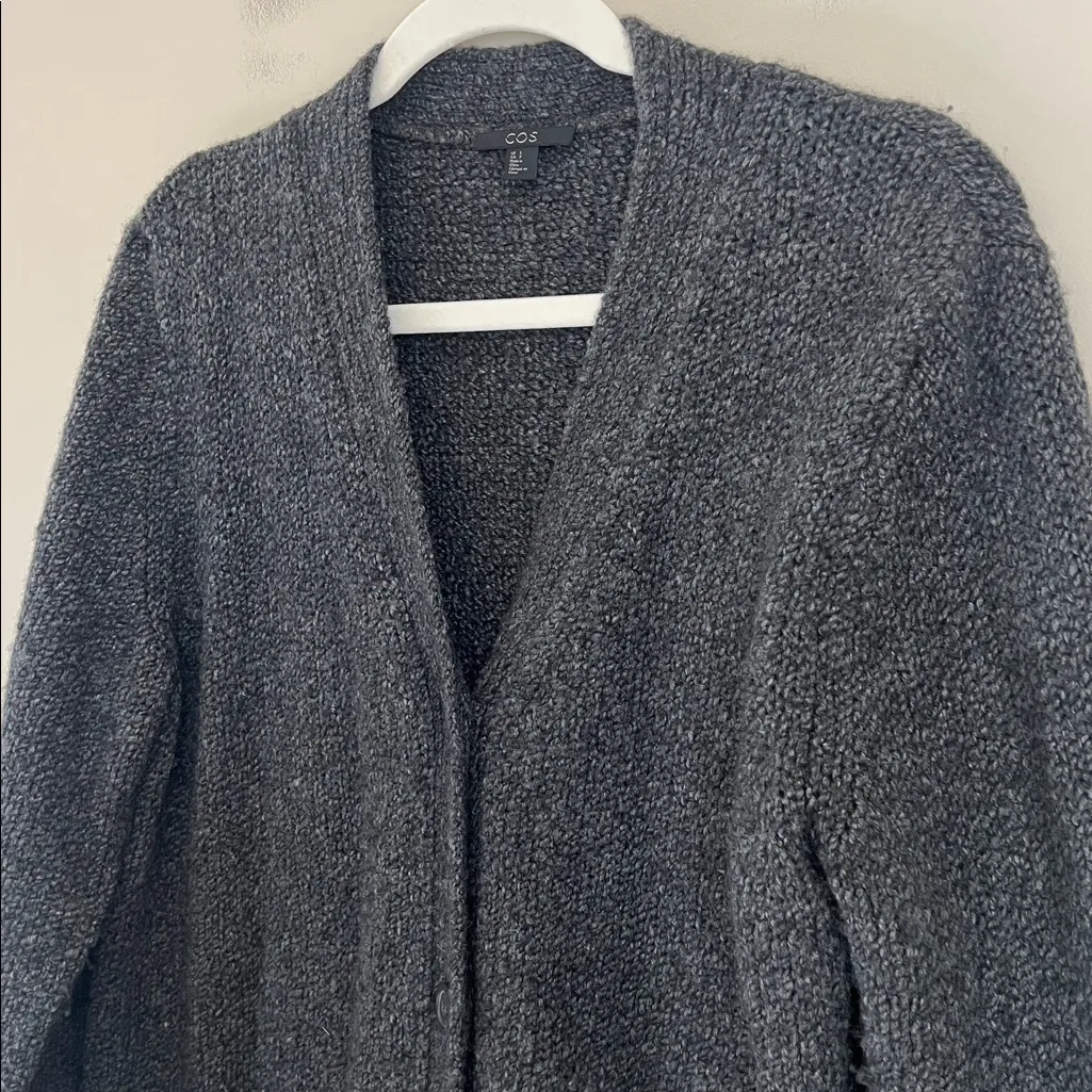 COS Longline Cardigan Sweater with Pockets Chunky Knit Wool Blend Sz Small - Image 3