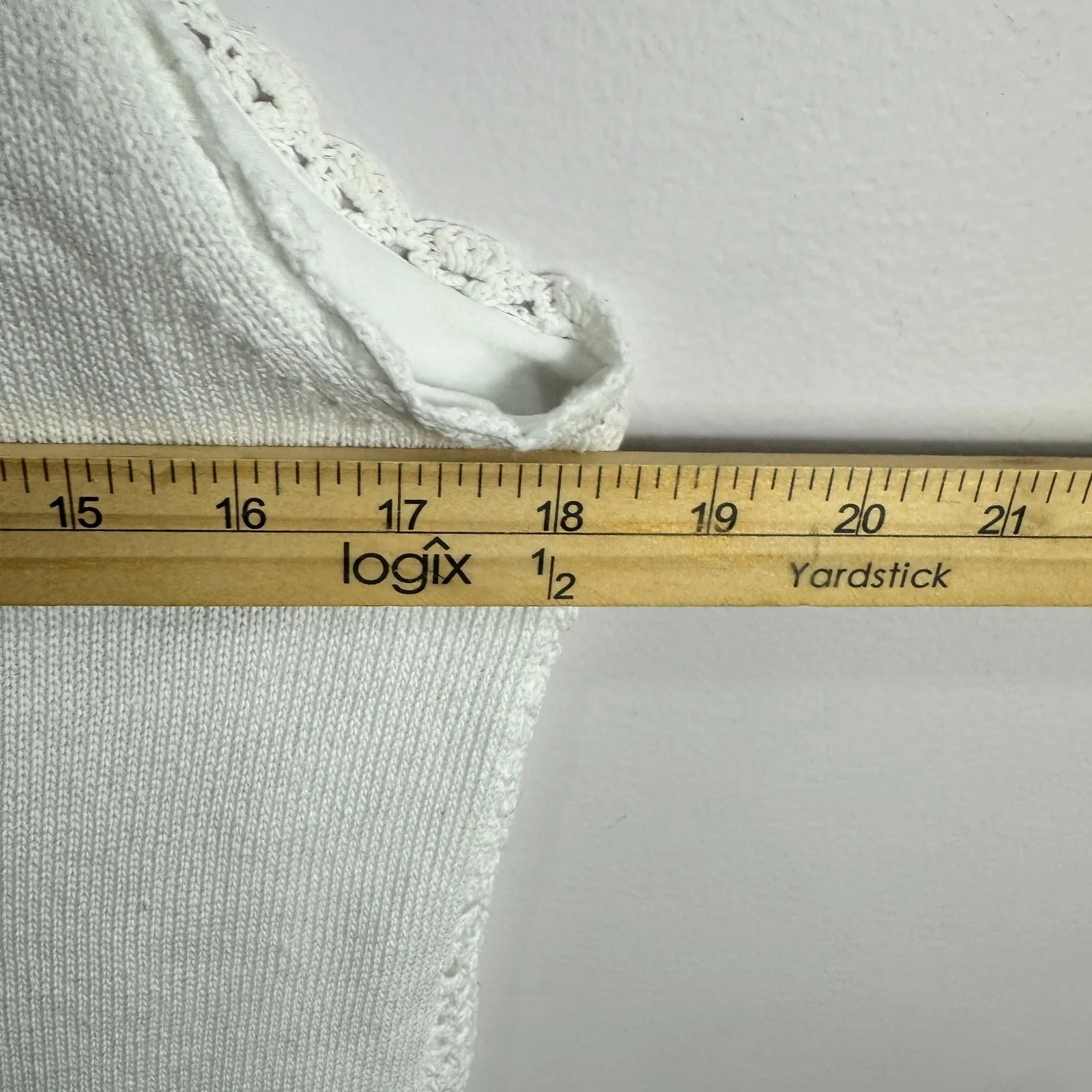 Talbots XLP White Crochet Knit Tank Cotton Coastal Quiet Luxury Minimalist - Image 6