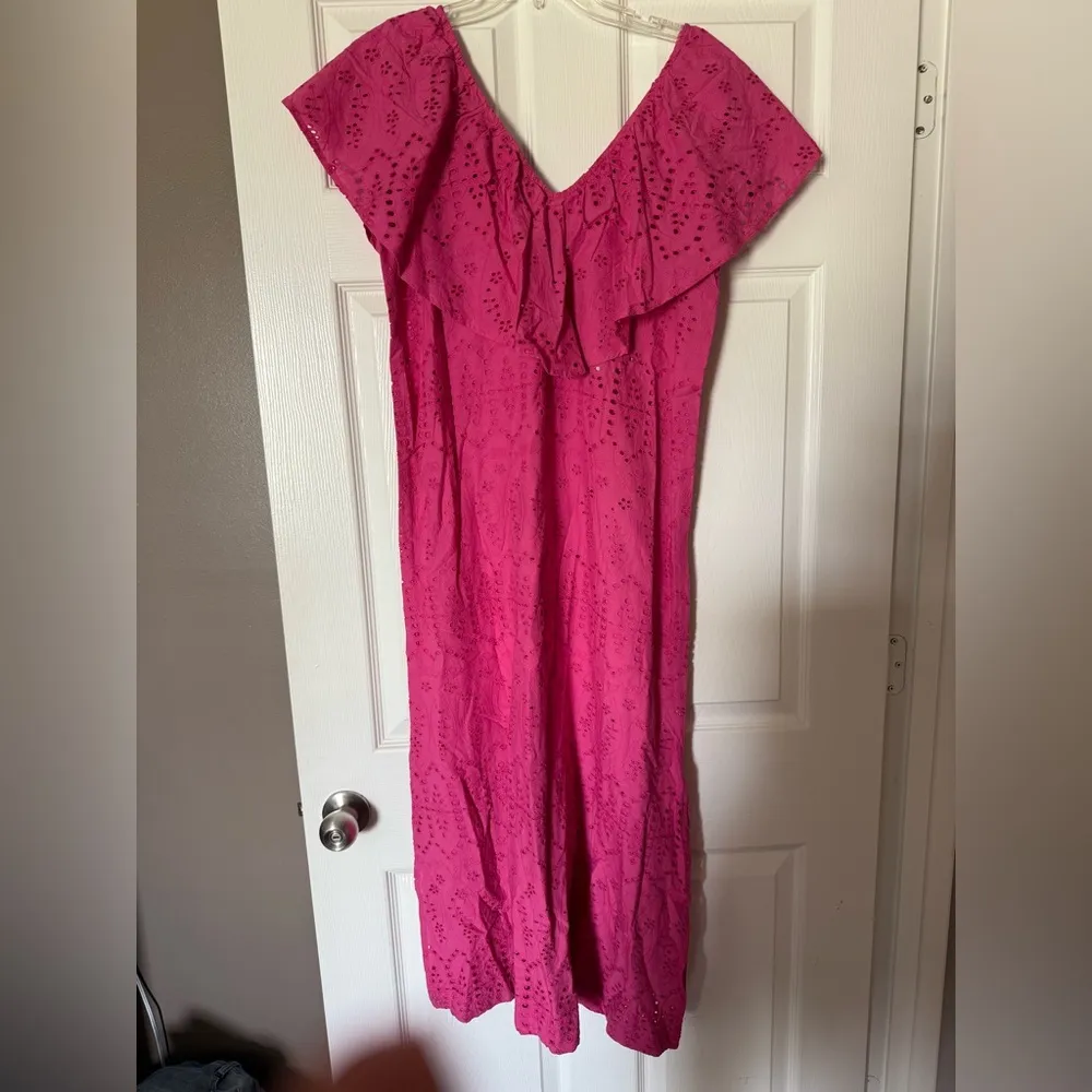 NWT Tuckernuck Fuchsia Pink Eyelet Ruffle Midi Dress size XS - Image 6