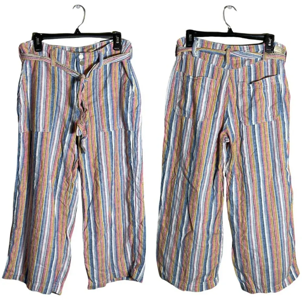 7 For All Mankind Striped Linen Wide Leg Pants Women's Size 10 Multicolor Ankle - Image 3