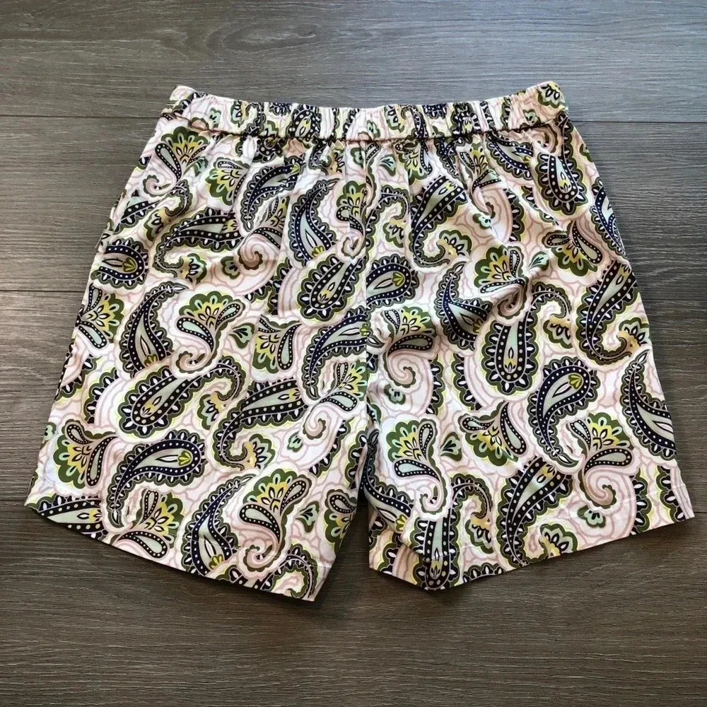 Womens Boden White Blue Green Paisley Danby PullOn Cotton Culotte Shorts Size 10 - Image 2