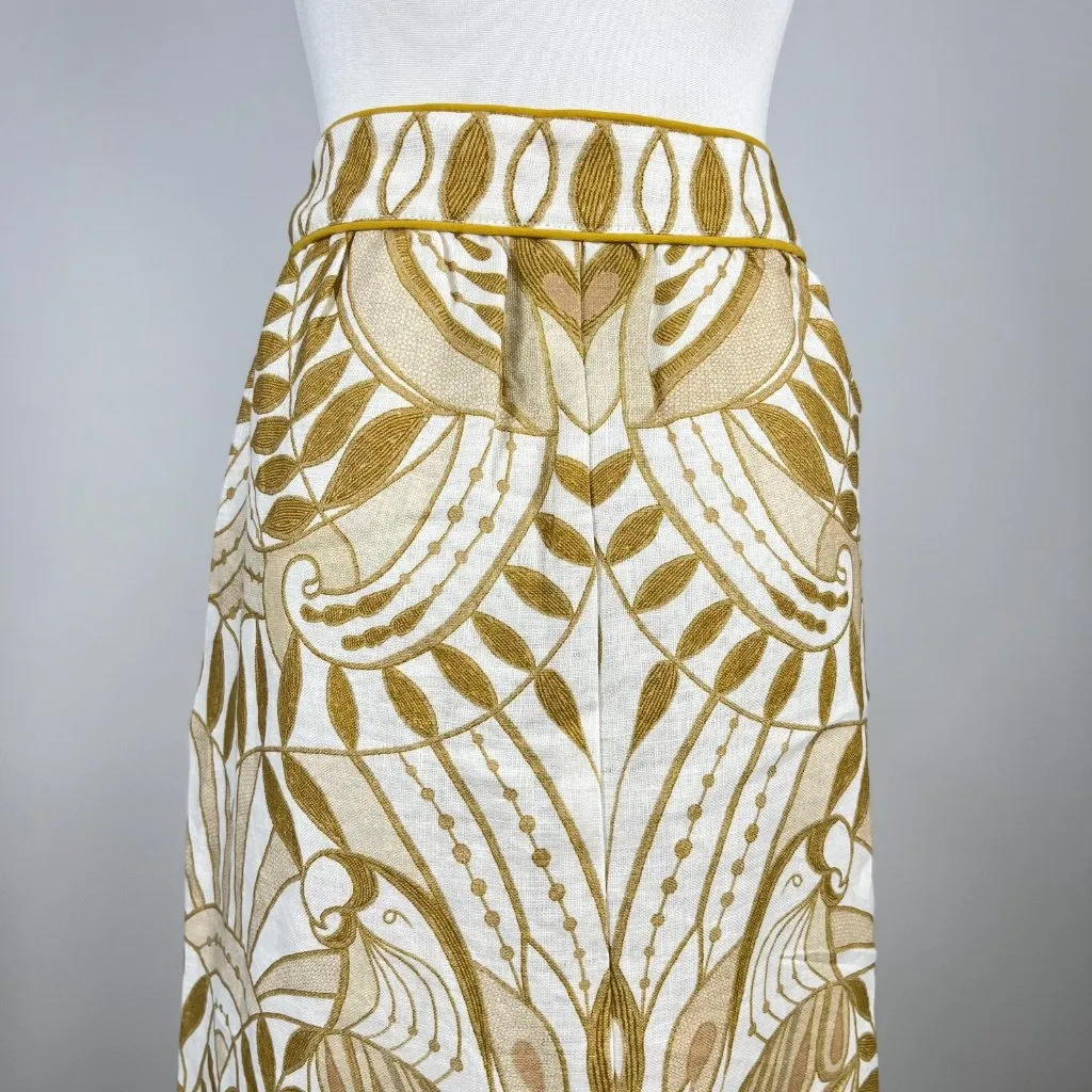 NWOT Farm Rio Midi Skirt Off-White/Beige Lace Nature Wavy Hem Linen Size XS - Image 5