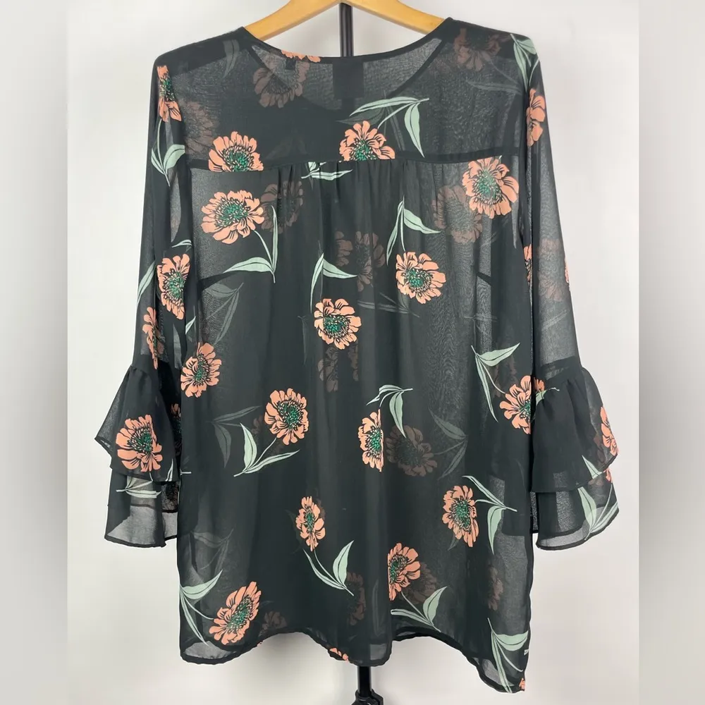 Cabi La Di Da Black Sheer Chiffon Flutter‎ Sleeve Button Up Blouse 5206 - Image 8