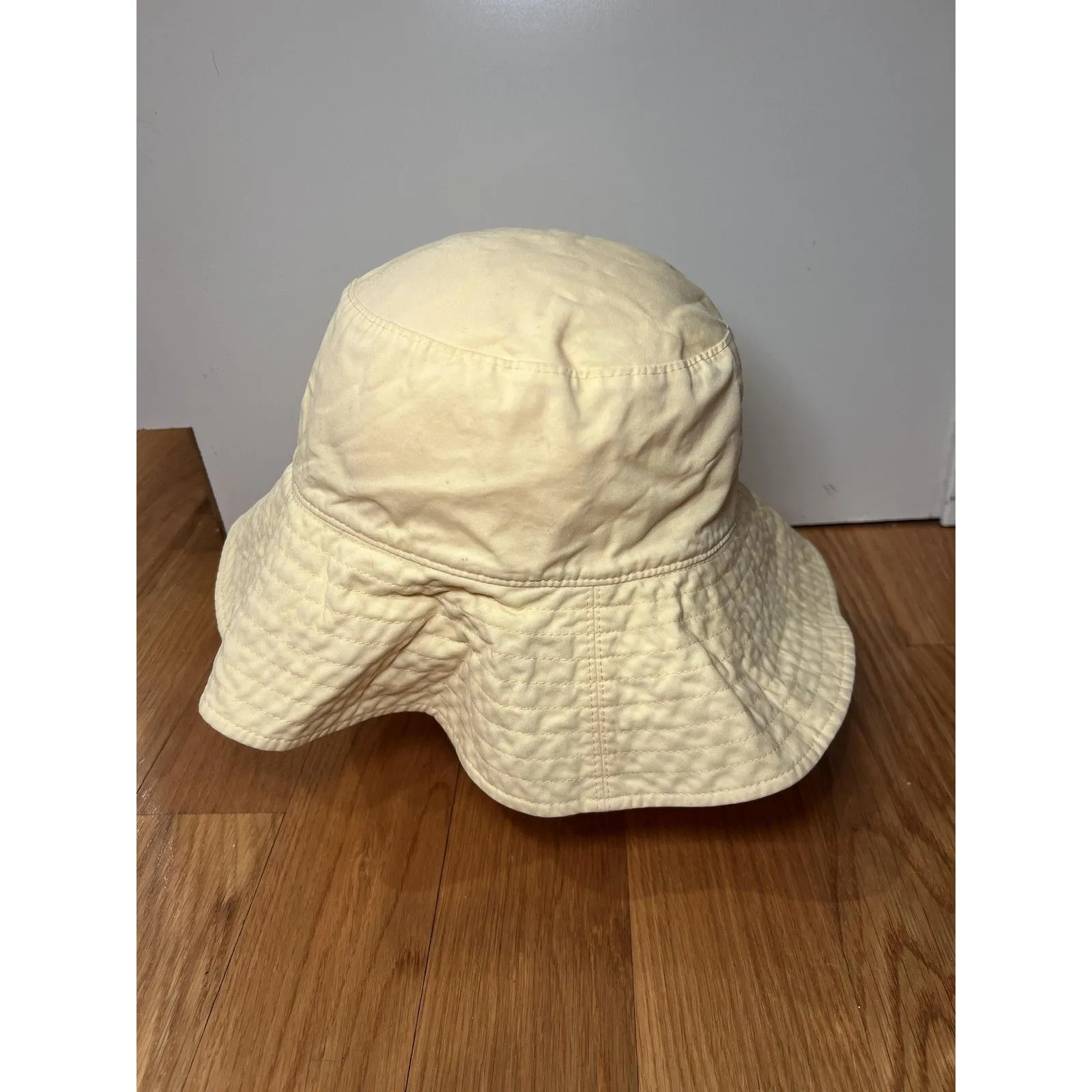 Lands' End Sun Hat Unisex Medium Yellow Wide Brim Cotton Beach Summer Casual - Image 2