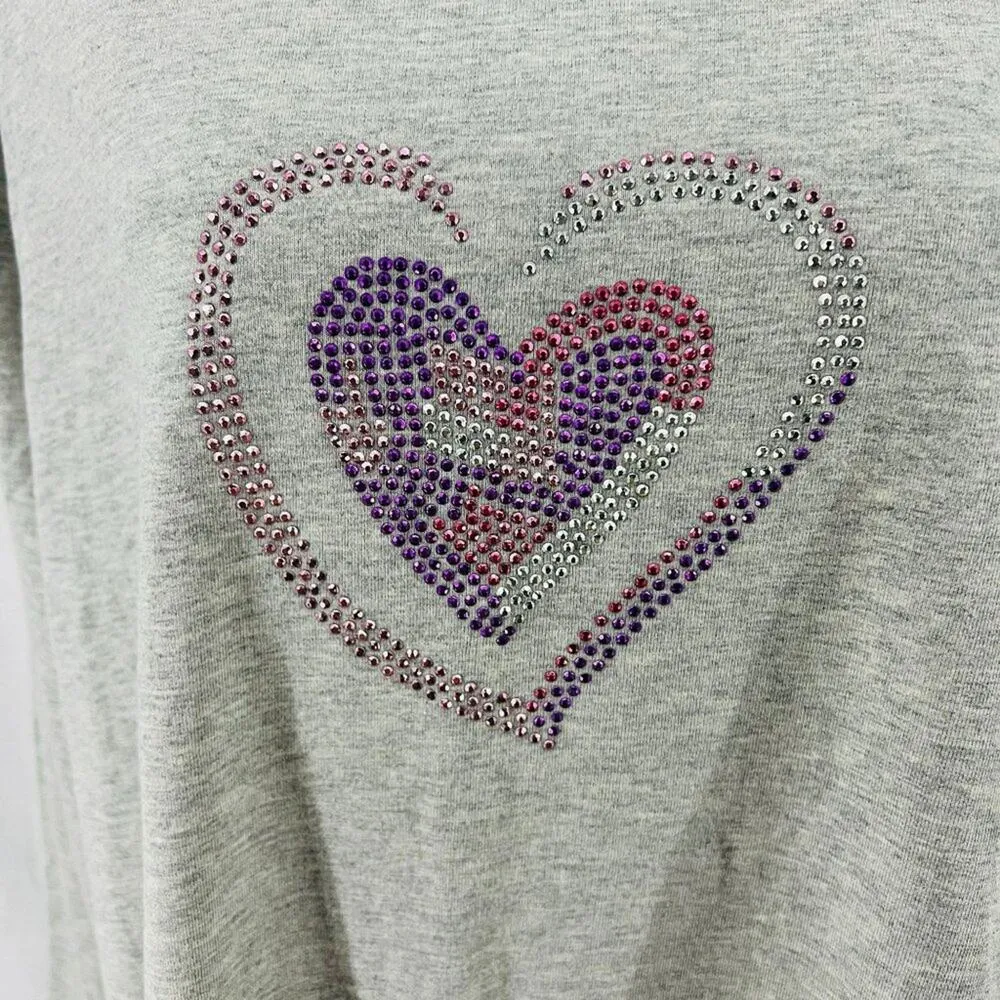 Hanes Loveable Grey Lounge Set Pink Rhinestone Heart Womens 22/24W - Image 3