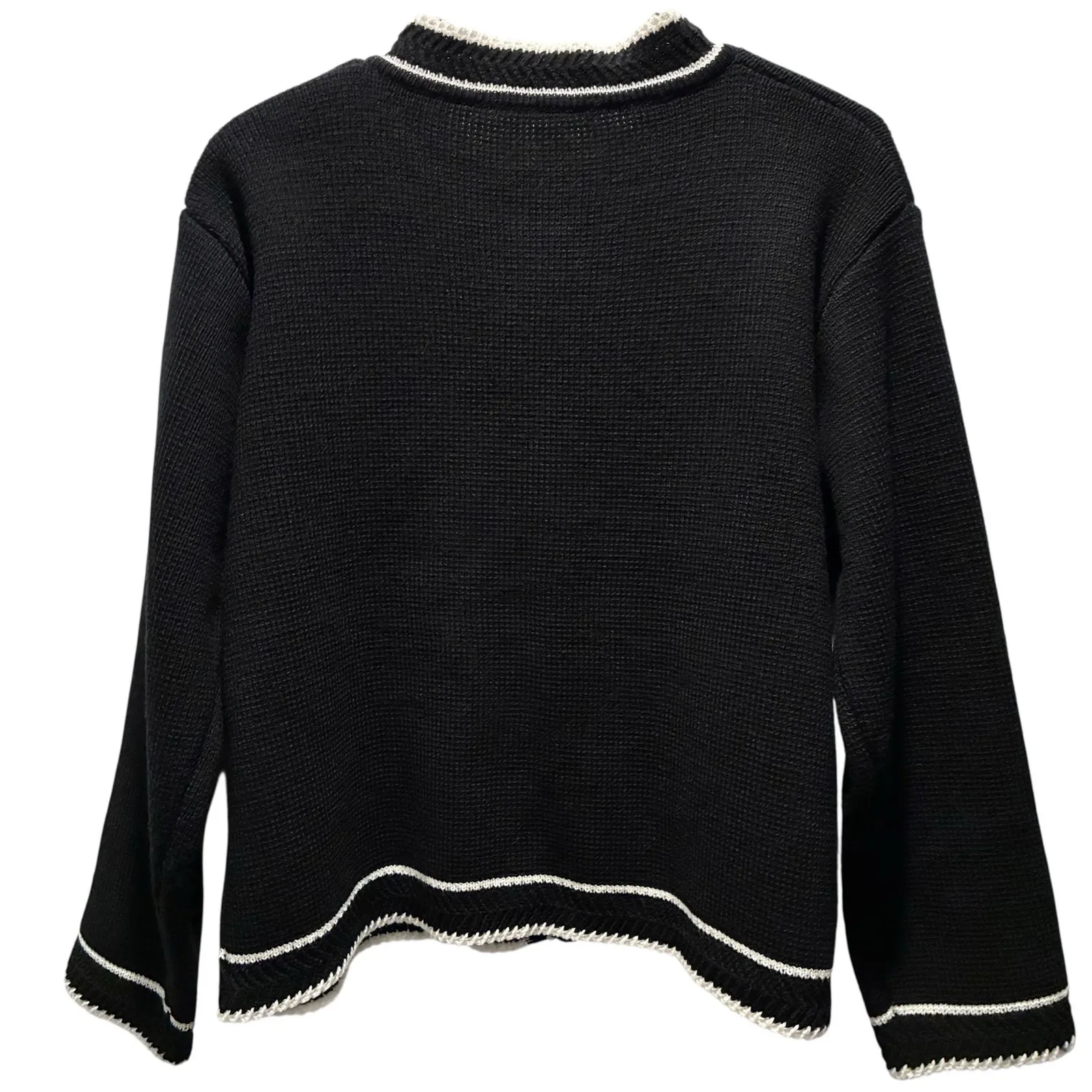 Hackesch Cardigan Button Up Long Sleeve Knit Sweater Black White Womens Size See Measurements - Image 6