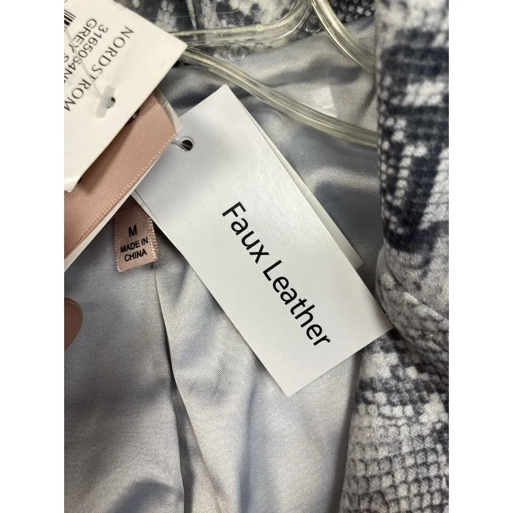 New Philosophy Grey Snake Faux Leather Moto Jacket Womens M Animal Print Coat - Image 8