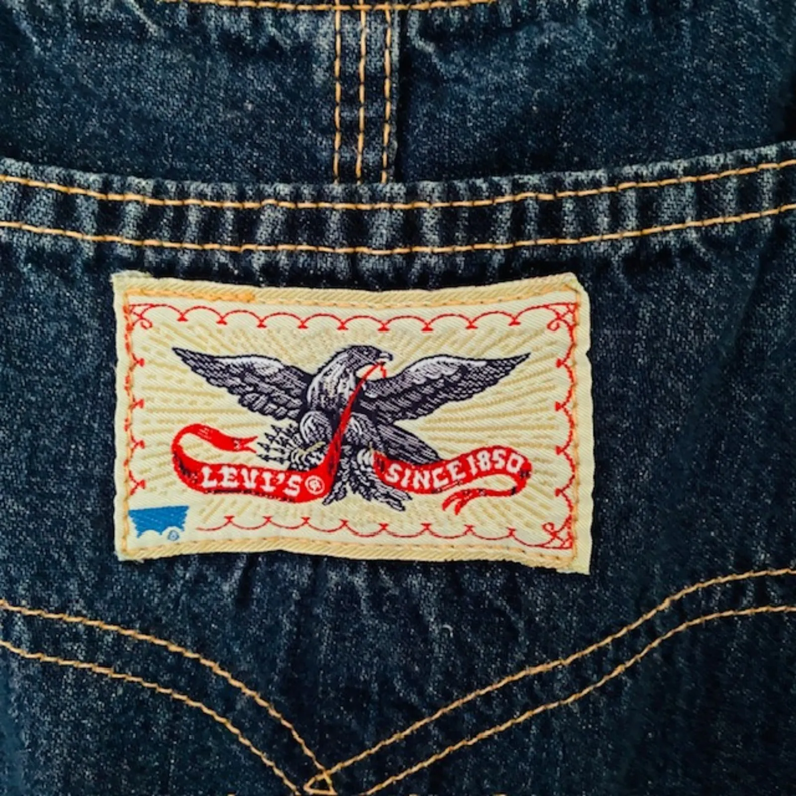 Levis Rare Vintage SF 207 Orange Tab Denim Blue Jeans Overalls Unisex Sz 12 - Image 7