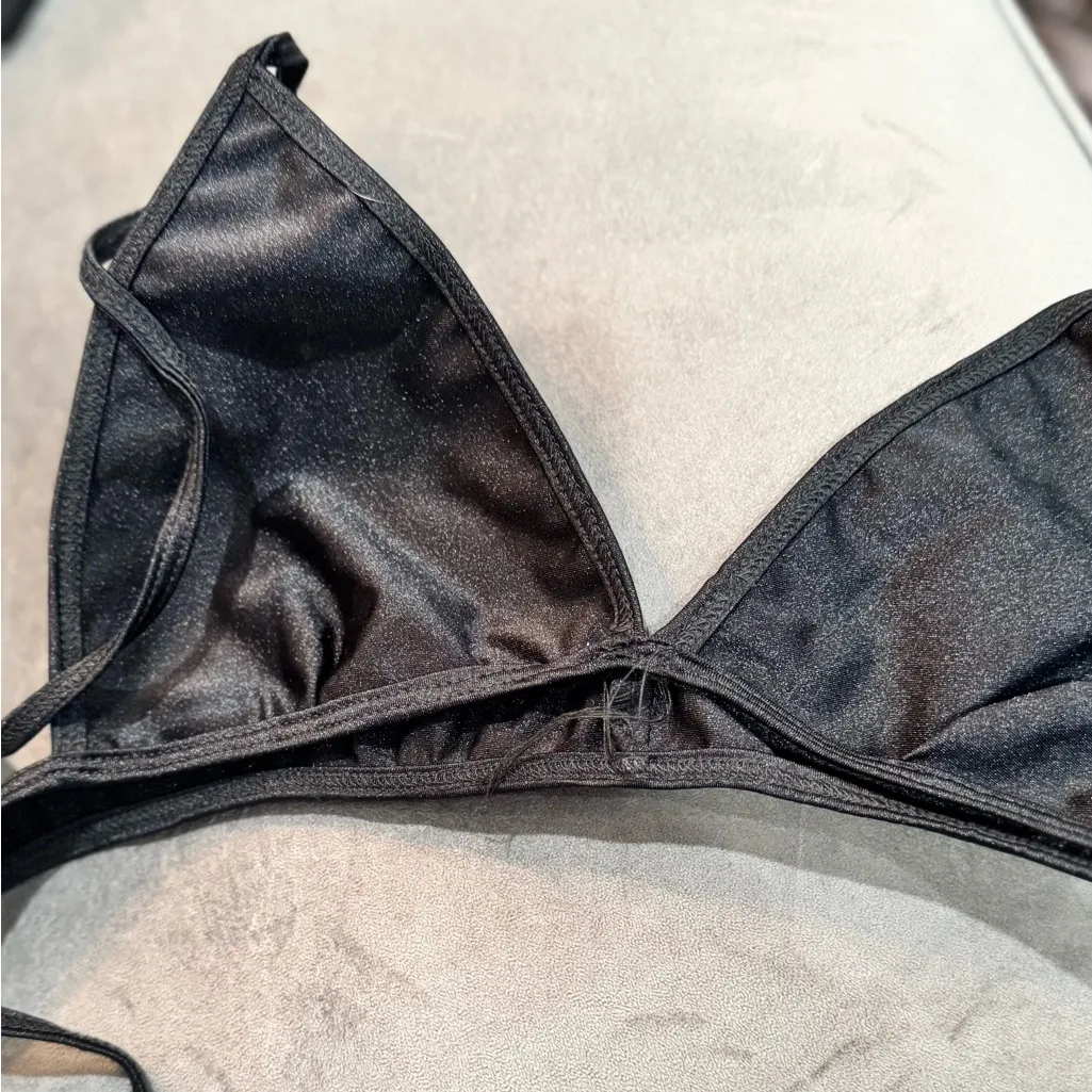 Black Vinyl Halter Bikini Top & Black Faux Leather Lace-up Corset - Image 7