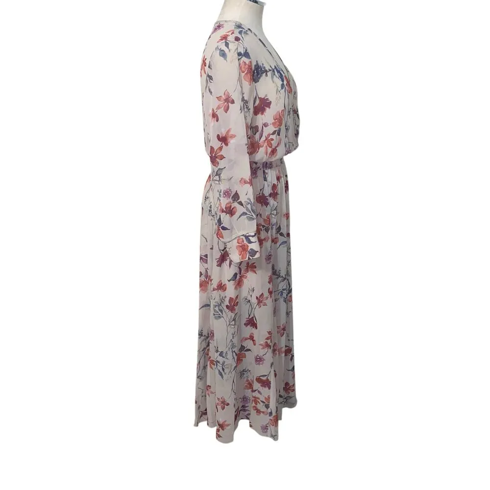 Kate and Lily Sheer White Floral Print Long Sleeve Surplice V - Image 5