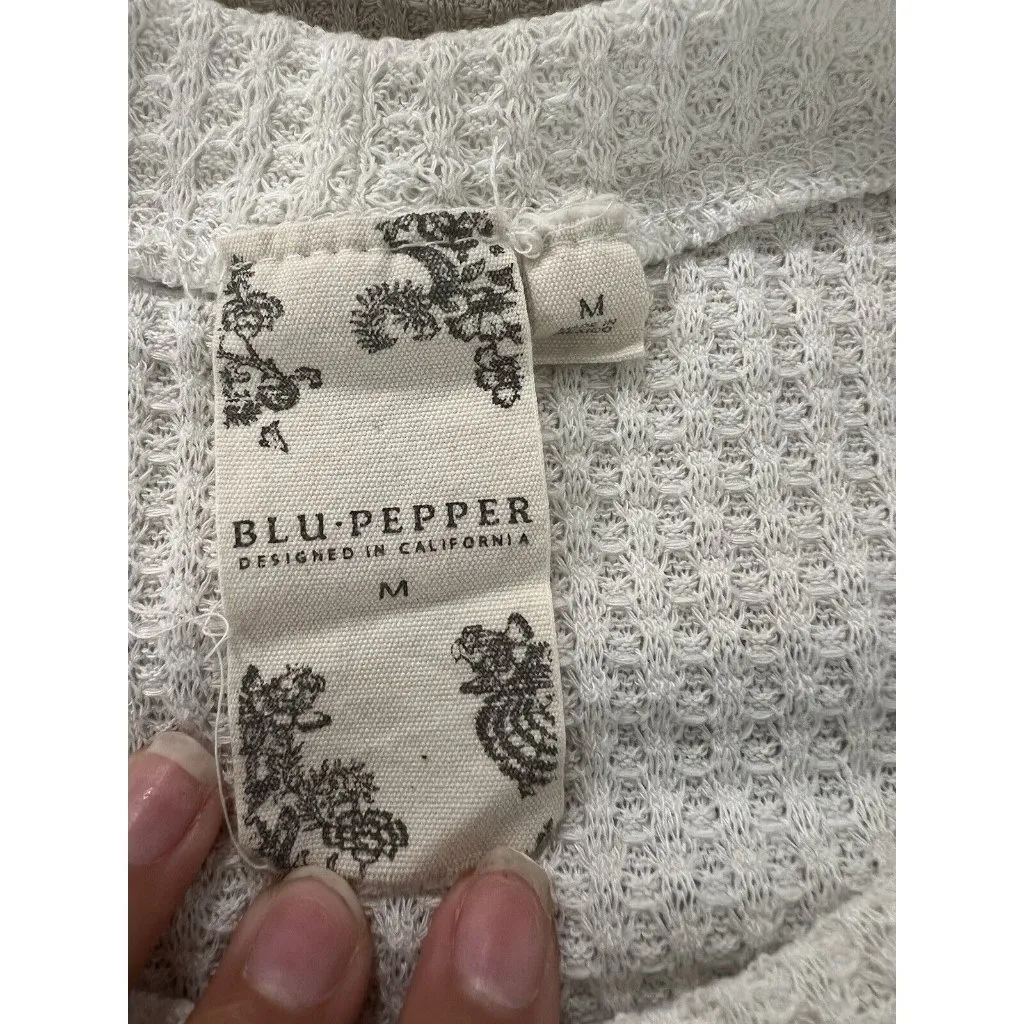 Blu Pepper Women‎ Blouse Size Medium Striped Boho Short Sleeves Peasant City - Image 6