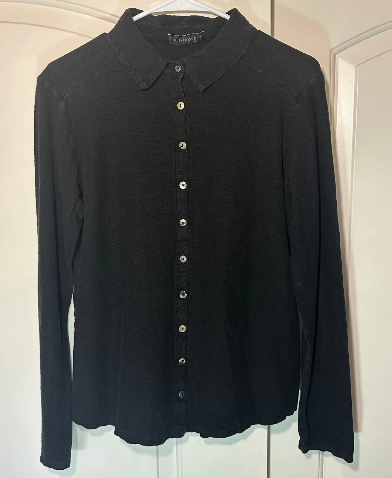 Cut Loose Tunic Shirt Top Black Button Down Linen Cotton Lagenlook Artsy Medium - Image 1